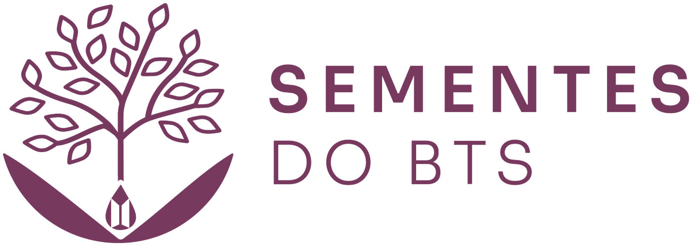 Logotipo Sementes do BTS: uma árvore brotando de uma semente, ao lado do nome do projeto